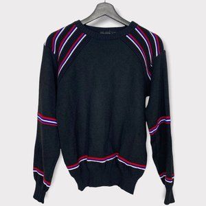 Vintage 80s Black Stripe Pull Over Knit Sweater Medium